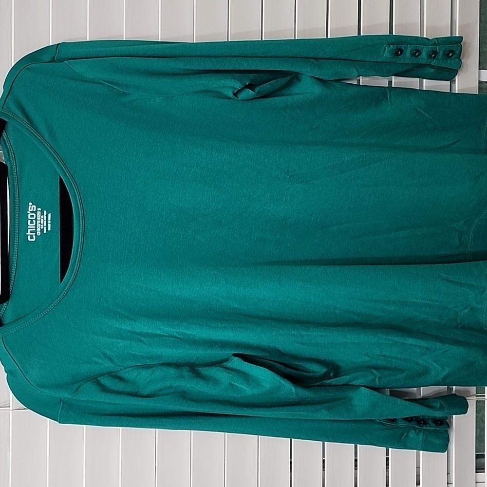Chico’s Pima Green 3/4 sleeve Shirt Sz 3 (XL)